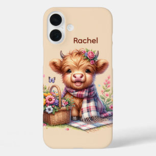 Cute highland cow lovers add name iPhone 16 plus case