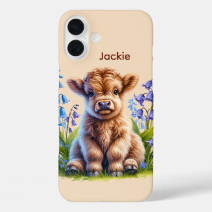 Cute Highland cow lovers add name iPhone 16 Plus Case