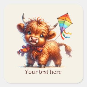 Cute highland cow lovers customisable square sticker