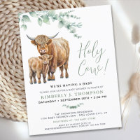Cute Highland Cow Modern Eucalyptus Baby Shower 