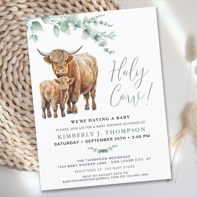 Cute Highland Cow Modern Eucalyptus Baby Shower  Postcard (Creator Uploaded)