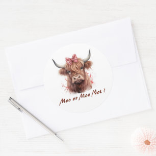 Cute Highland Cow Moo Personalised Classic Round Sticker