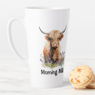 Cute Highland Cow Morning Milk 2 Personalised Latte Mug
