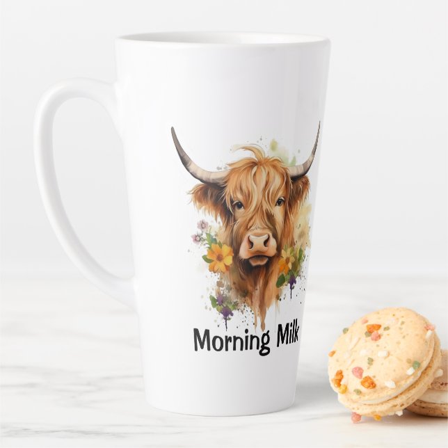 Cute Highland Cow Morning Milk Personalised Latte Mug (In Situ)