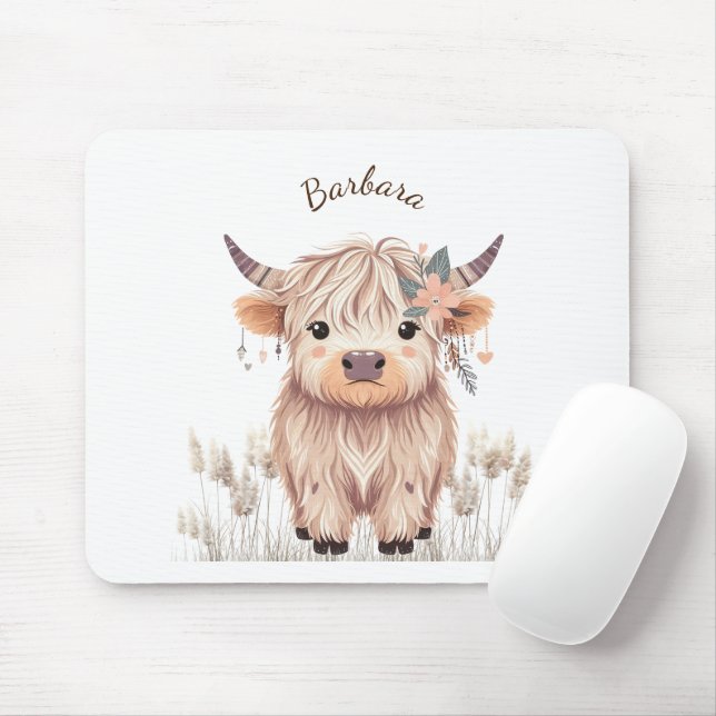 Cute Highland Cow Mouse Mat (With Mouse)