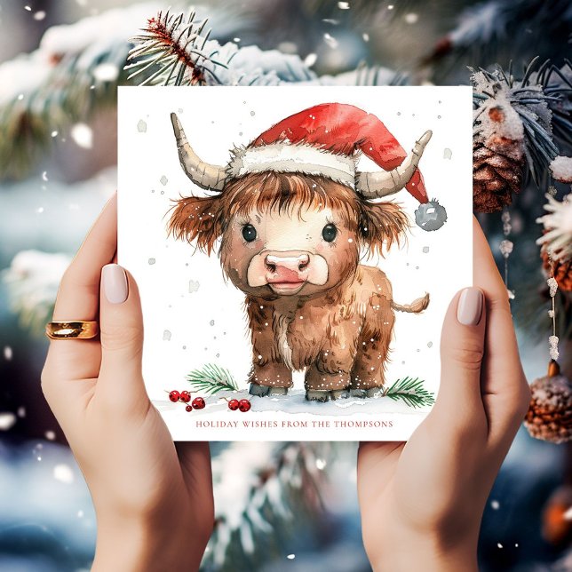 Cute Highland Cow Name Merry Christmas Holiday Card (Creator Uploaded)