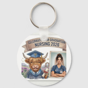 Cute Highland Cow Nursing Graduation 2026 - Person Key Ring