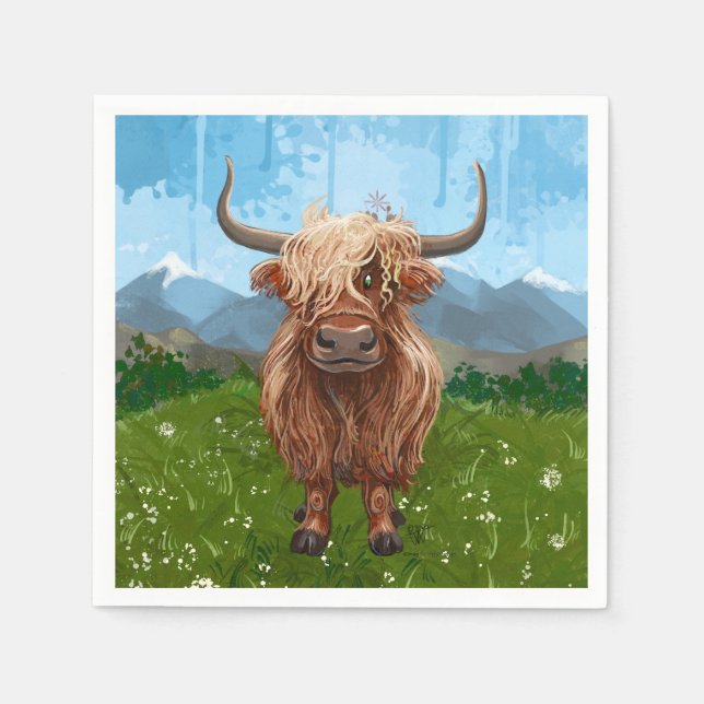 Cute Highland Cow Party Napkin (Front)