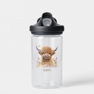 Cute Highland Cow Personalised Water Bottle