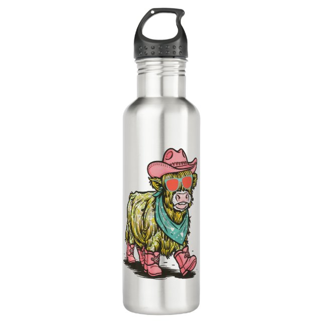 Cute Highland Cow Png, Western 710 Ml Water Bottle (Front)