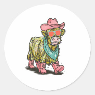 Cute Highland Cow Png, Western Classic Round Sticker