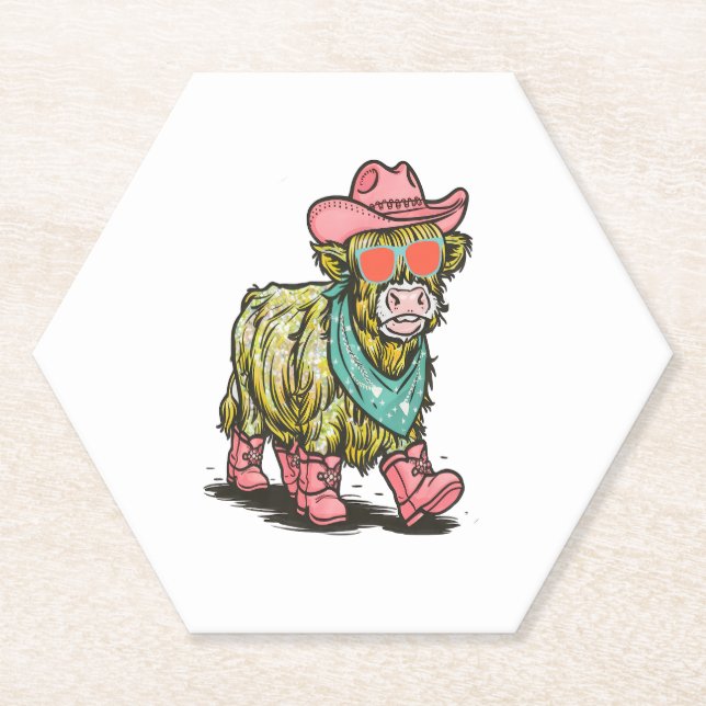 Cute Highland Cow Png, Western Paper Coaster (Front)