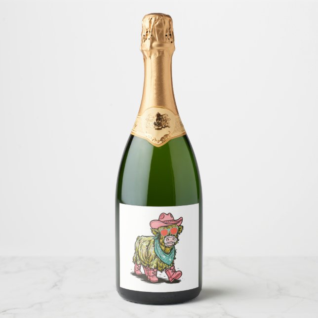 Cute Highland Cow Png, Western Sparkling Wine Label (Front)