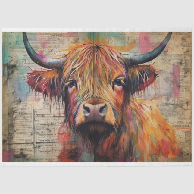 Cute Highland Cow Portrait Ephemera Tissue Paper (Front)