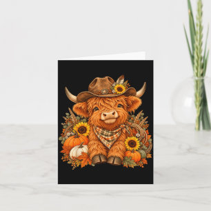 Cute highland cow pumpkin fall vibes autumn card