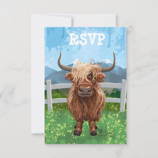 Cute Highland Cow RSVP Card (Front)