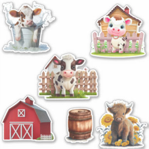Cute Highland Cow Set of 6 Barn Farm Custom Cut