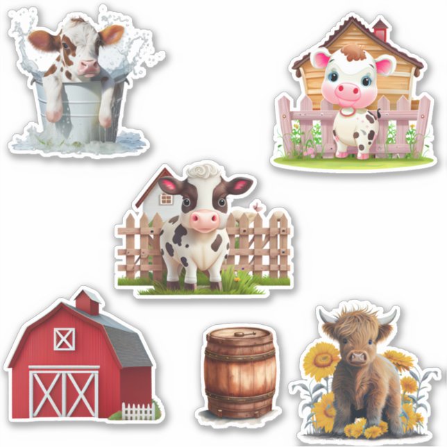 Cute Highland Cow Set of 6 Barn Farm Custom Cut  (Front)