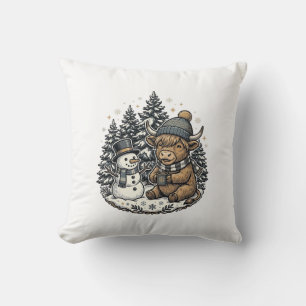 Cute Highland Cow Snowman Winter Shirt Design_1 Cushion