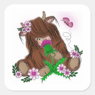 Cute Highland Cow Square Sticker