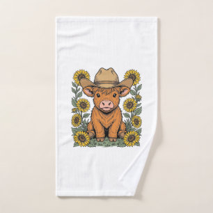 Cute Highland Cow Sunflower Cowboy Vintage Shirt_1 Hand Towel