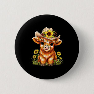 Cute Highland Cow Sunflower Farm Scottish Highland 6 Cm Round Badge