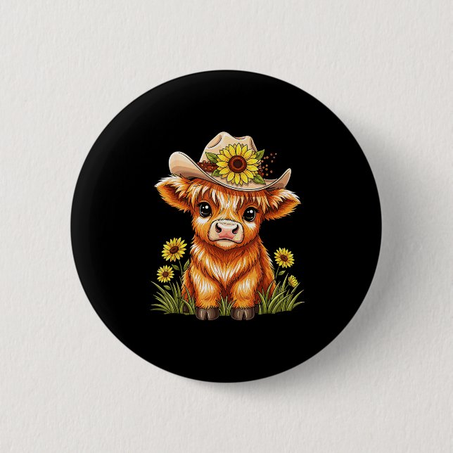 Cute Highland Cow Sunflower Farm Scottish Highland 6 Cm Round Badge (Front)