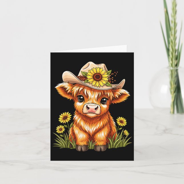 Cute Highland Cow Sunflower Farm Scottish Highland Card (Front)