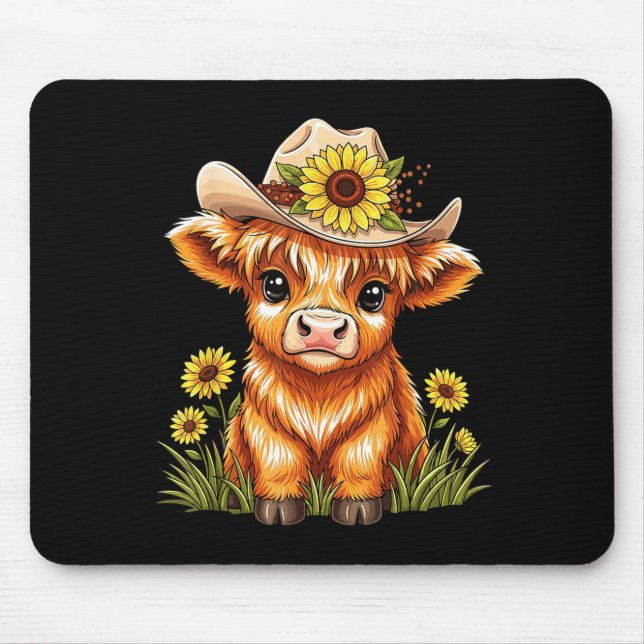 Cute Highland Cow Sunflower Farm Scottish Highland Mouse Mat (Front)