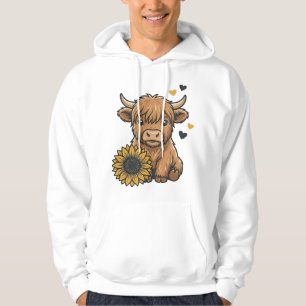 Cute Highland Cow Sunflower Vintage Engraving Desi Hoodie