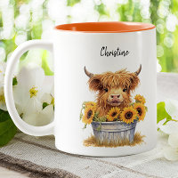 Cute Highland Cow Sunflowers Floral Custom
