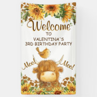 Cute Highland Cow Sunflowers Moo Party Welcome