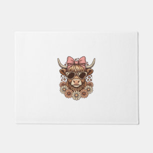 Cute Highland Cow Sunglasses Pink Bow Vintage Art_ Doormat