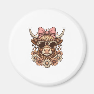 Cute Highland Cow Sunglasses Pink Bow Vintage Art_ Magnet