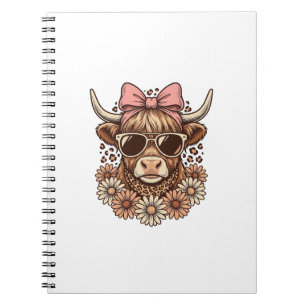 Cute Highland Cow Sunglasses Pink Bow Vintage Art_ Notebook