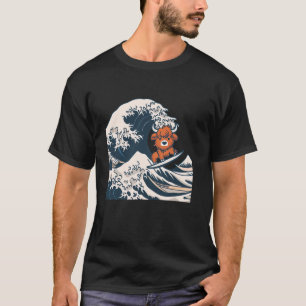 Cute Highland Cow Surfboarding On Great Wave Of Ka T-Shirt