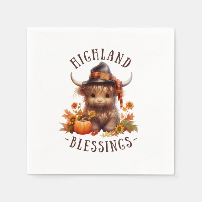 Cute Highland Cow Thanksgiving Blessings Napkin (Front)