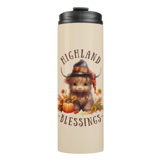 Cute Highland Cow Thanksgiving Blessings Thermal Tumbler (Front)