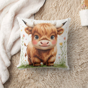 Cute Highland Cow Throw Pillow for Home & Nursery