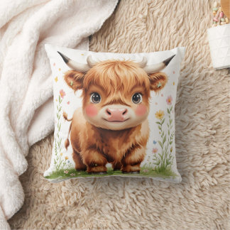 Cute Highland Cow Throw Pillow for Home & Nursery