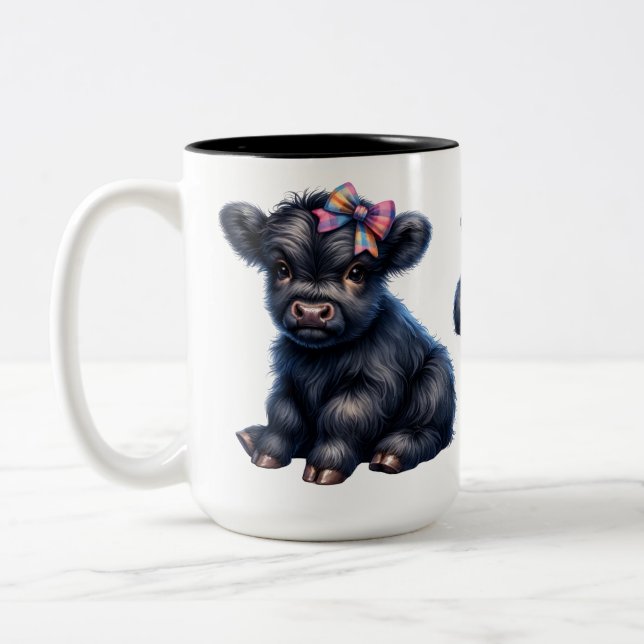 Cute Highland Cow Two-Tone Coffee Mug (Left)