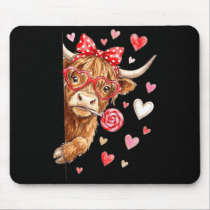 Cute Highland Cow Valentine Candy Heart Design Mouse Mat