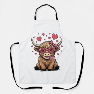 Cute Highland Cow Valentine Heart Glasses Vector_1 Apron