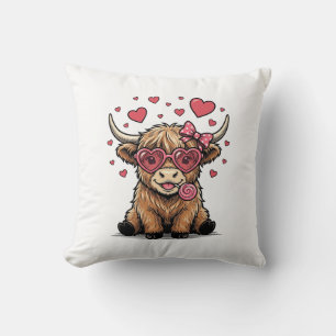 Cute Highland Cow Valentine Heart Glasses Vector_1 Cushion