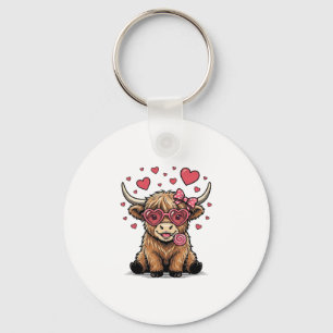 Cute Highland Cow Valentine Heart Glasses Vector_1 Key Ring