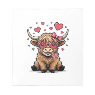 Cute Highland Cow Valentine Heart Glasses Vector_1 Notepad