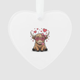 Cute Highland Cow Valentine Heart Glasses Vector_1 Ornament