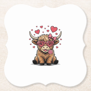 Cute Highland Cow Valentine Heart Glasses Vector_1 Paper Coaster