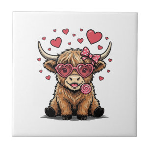 Cute Highland Cow Valentine Heart Glasses Vector_1 Tile
