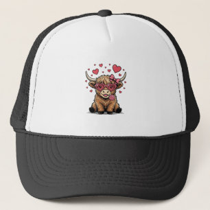 Cute Highland Cow Valentine Heart Glasses Vector_1 Trucker Hat